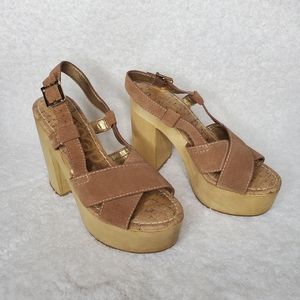 Chunky Mae Wooden Platform Suede Sandal